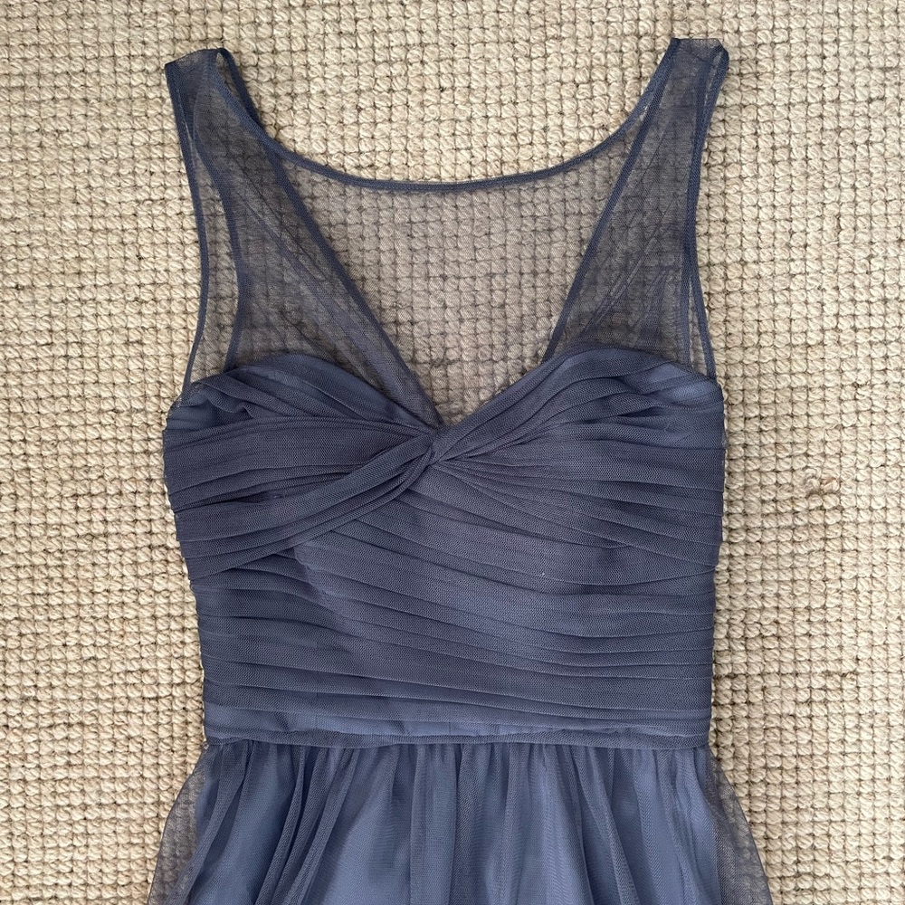 AMSALE Steel Blue Tulle Bridesmaid / Prom Dress